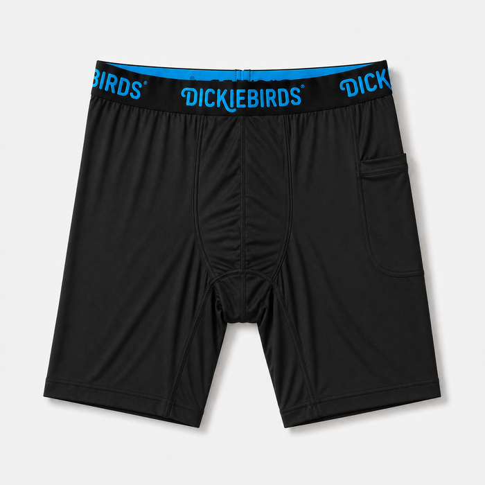 Dickiebirds men’s boxer briefs with pocket and pouch in black  print performance underwear