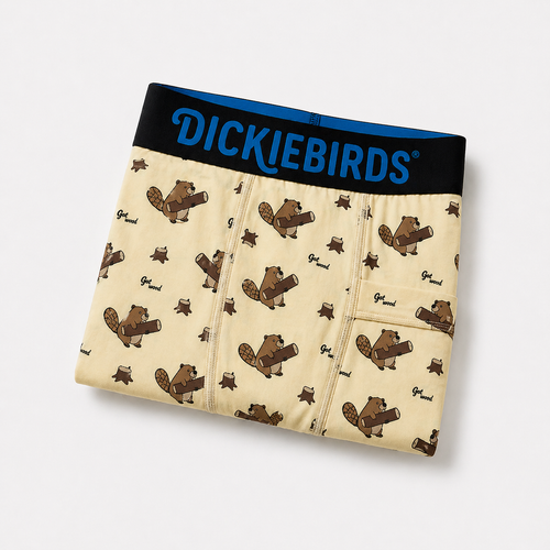 Dickiebirds men’s boxer briefs folded with pocket and pouch in beaver print performance underwear
