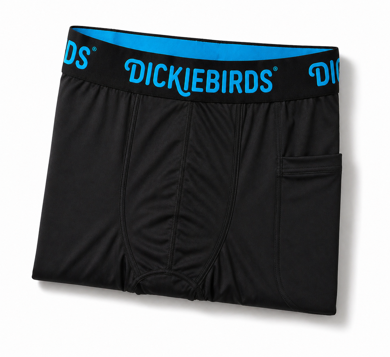 Dickiebirds men’s boxer briefs with pocket and pouch in black print performance underwear-folded