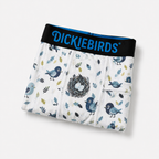 Dickiebirds men’s boxer briefs with pocket and pouch in blue bird print performance underwear folded