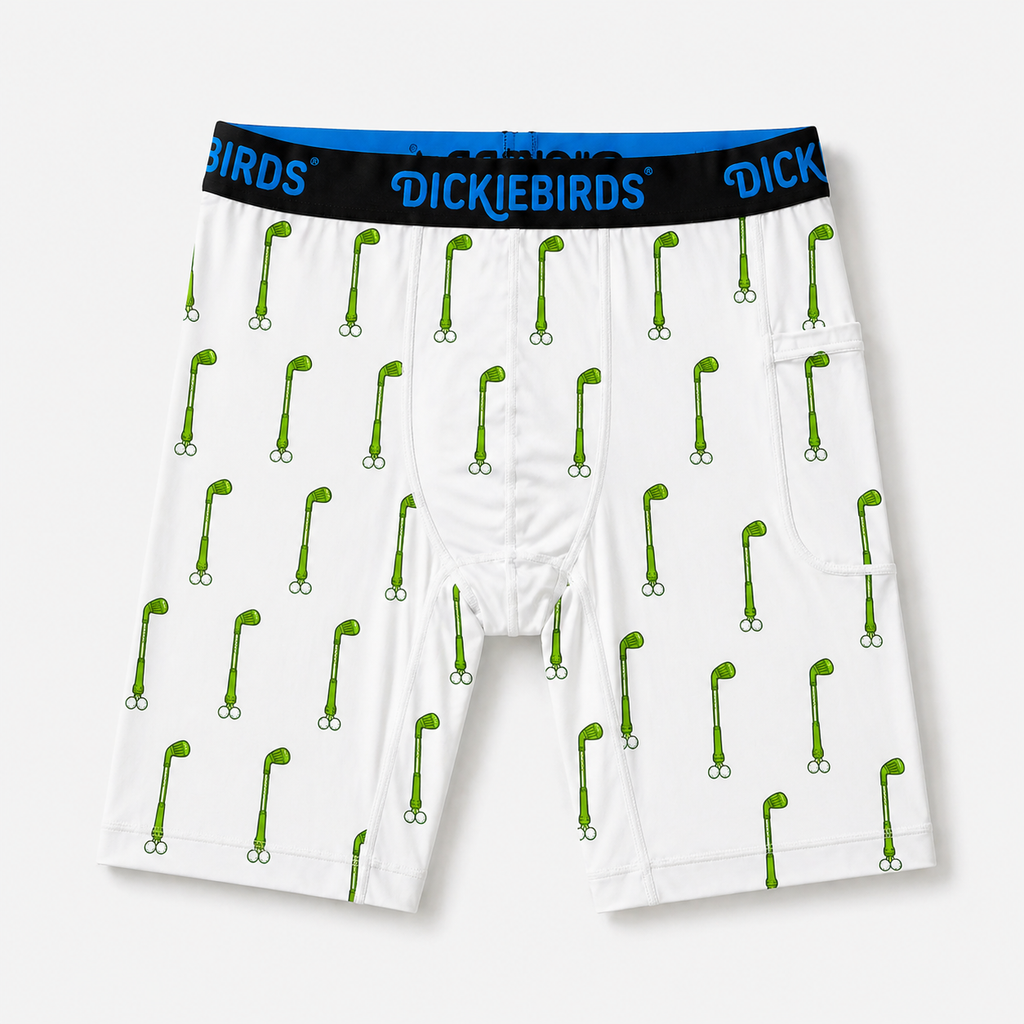 Dickiebirds men’s boxer briefs with pocket and pouch in golf print performance underwear