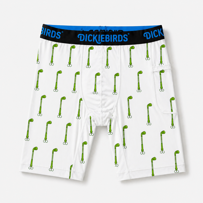Dickiebirds men’s boxer briefs with pocket and pouch in golf print performance underwear