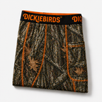 Dickiebirds men’s boxer briefs with pocket and pouch in realtree camo performance underwear folded.
